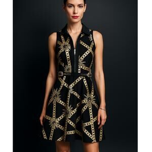 Barok Paris NJ Couture Black & Gold Scuba Material Sleeveless Dress NWT - Size S